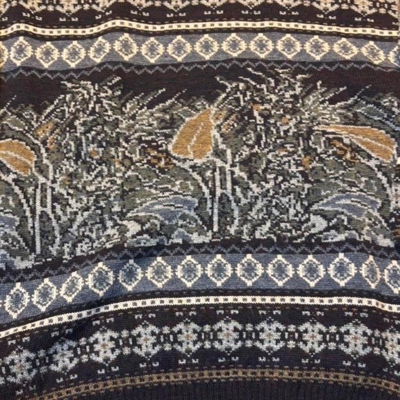 New World Vtg Scenic Nature Knit Sweater Mens XL Navy Blue Brown 90s Gorpcore - Picture 3 of 5